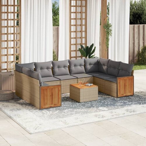 vidaXL 10-dijelni set vrtnih sofa s jastucima bež od poliratana Cijene