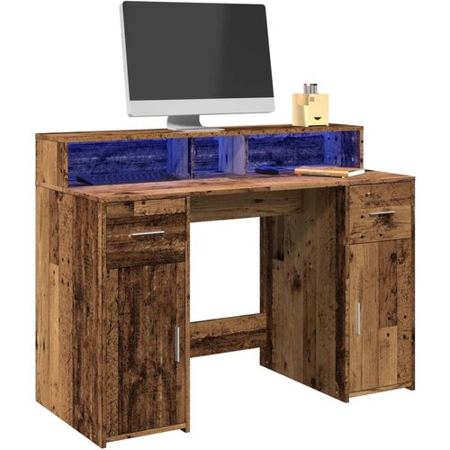 VidaXL Radni stol s LED svjetlima boja starog drva 120x55x91 cm drveni Slike