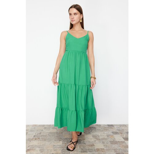 Trendyol green skirt flounced back tie detail strap maxi woven dress Cene