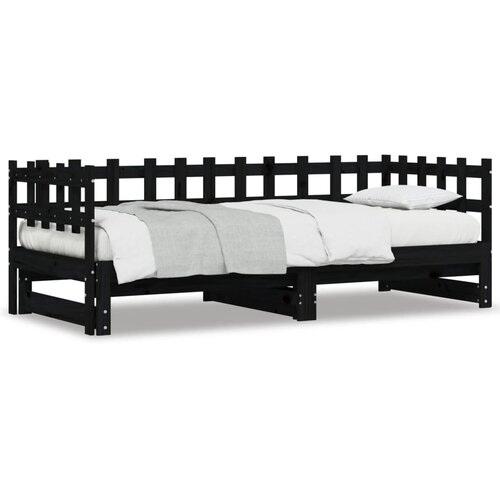  Dnevni ležaj na izvlačenje crni 2x (80x200) cm masivna borovina Slike