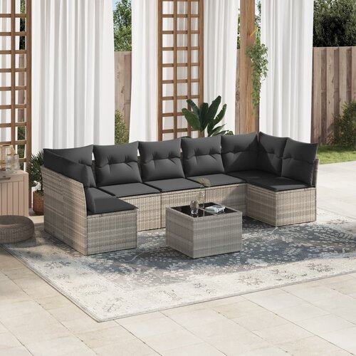 vidaXL 8-dijelni set vrtnih sofa od poliratana s jastucima svjetlosivi Cijene