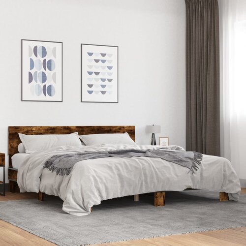 Furnova Posteljni okvir dimljeni hrast 200x200 cm inž. les in kovina, (21935175) Slike