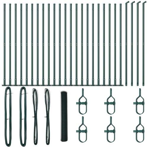 VidaXL &amp;Scaron;esterokotna ograja Zelena 1,2x50 m Jeklo, Ograjni stebri z osnovnimi plo&amp;scaron;čami 13 kos &amp;Oslash;32mm 68,5cm Galvanizirano jeklo Slike