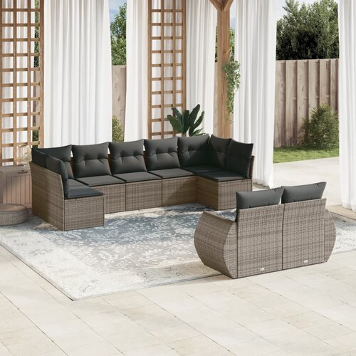 vidaXL 9-dijelni set vrtnih sofa od poliratana s jastucima sivi Cijene