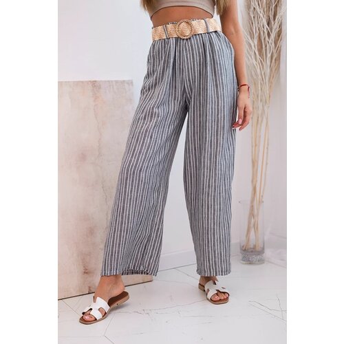 Kesi Włoski Women's wide-leg striped viscose trousers grey Cijene