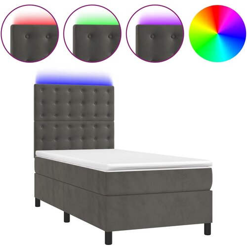Maison Chic Box spring postelja - Vzmetna postelja z vzmetnico LED temno siva 90x200 cm žamet SL15539, (21906346) Cene