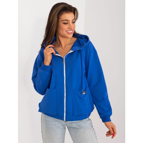 Fashion Hunters Women's cobalt cotton zip-up sweatshirt Cene