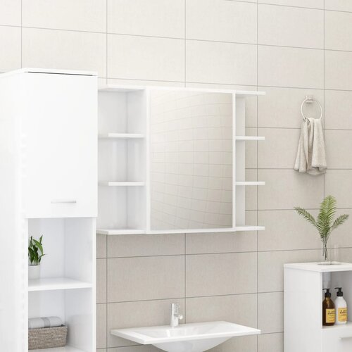 The Living Store Kopalni&amp;scaron;ka omarica z ogledalom visok sijaj bela 80x20,5x64 cm - Omarica Z Ogledalom, (21436834) Slike