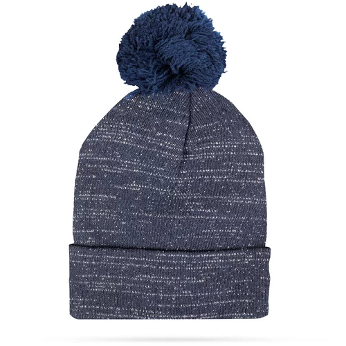 Delight zimska pletena kapa - modra - bleščeča - z cofom