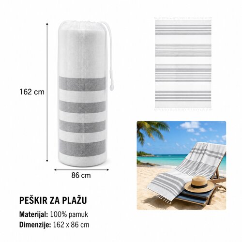 KMT Pe&scaron;kir za plažu, 86x163cm, Svetlosivi Cene