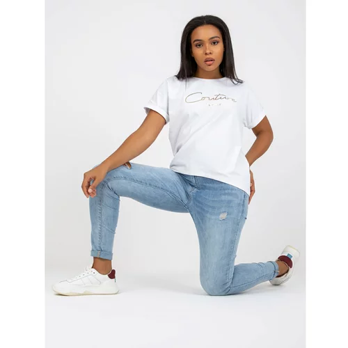 Fashion Hunters White plus size t-shirt with a round neckline