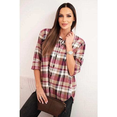 Kesi Włoski Women&amp;#039;s cotton checkered shirt with a longer back beige Slike