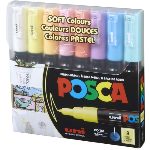 POSCA Uni flomastri 1MR Soft set 8; konica 0,7 mm kovina, (21290472) Slike