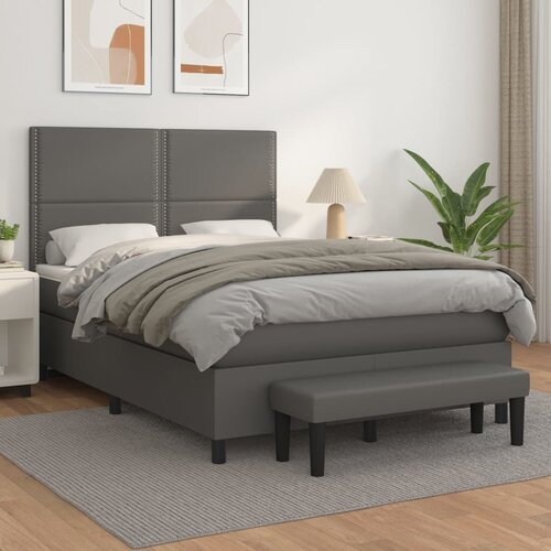 VidaXL Box spring postelja z vzmetnico siv 140x200 cm umetno usnje Slike