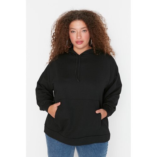Trendyol Curve Black Hoodie Kangaroo Pocket Knitted Sweatshir Slike