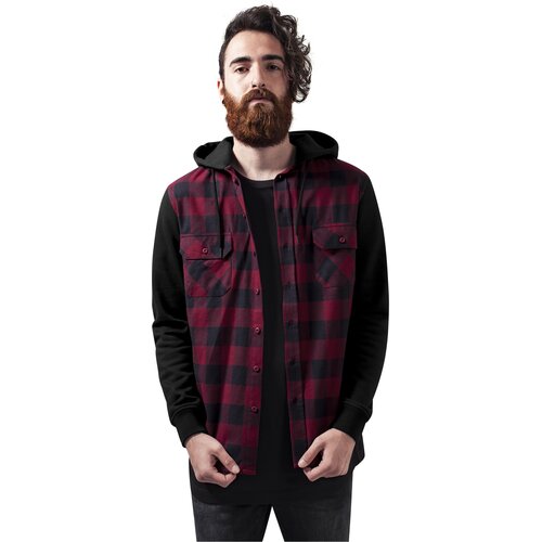 Urban Classics Hooded Checked Flanell Sweat Sleeve Shirt blk/burgundy/blk Cene