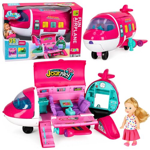  Foldable 2-in-1 Doll Passenger Plane Pink Cene