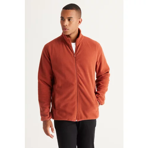 AC&Co / Altınyıldız Classics Men's Light Brown Anti-Pilling Anti-Pilling Standard Fit Bato Collar Sweatshirt Fleece Jacket.