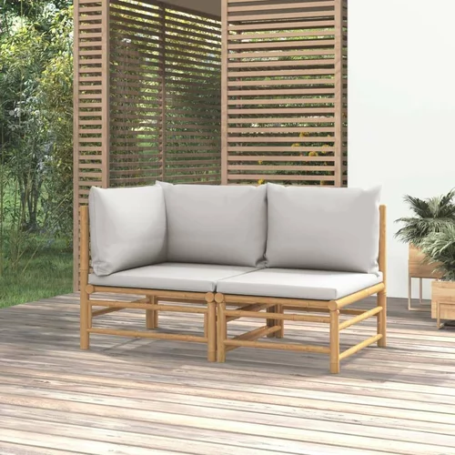  Vrtna sedežna garnitura in svetlo sive blazine 2-delna bambus, (20665381)