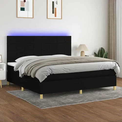  Box spring postelja z vzmetnico LED črna 200x200 cm blago, (20761253)