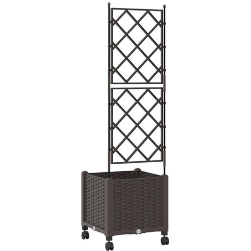  Vrtni saksija s re&amp;scaron;etkom i kotačima Smeđa 40 x 40 x 149 cm PP - Smeđa 40 x 40 x 143 cm s kotačima Slike