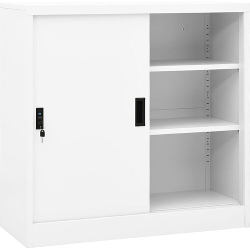 VidaXL Pisarni&amp;scaron;ka omara z drsnimi vrati bela 90x40x90 cm jeklo Slike