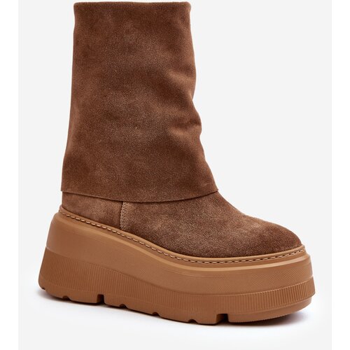 Zazoo 3410 Suede Women&amp;#039;s Boots on Chunky Platform Camel Slike