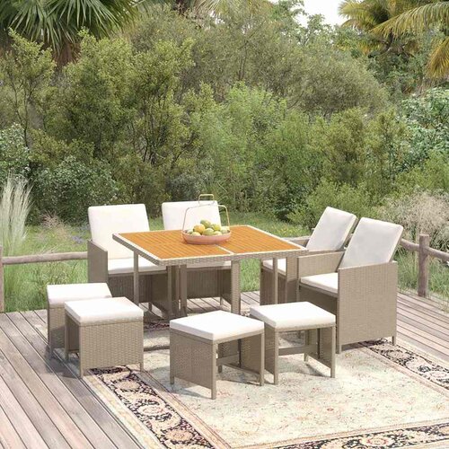  9-dijelni vrtni blagovaonski set od poliratana s jastucima bež 109 cm table length Cijene