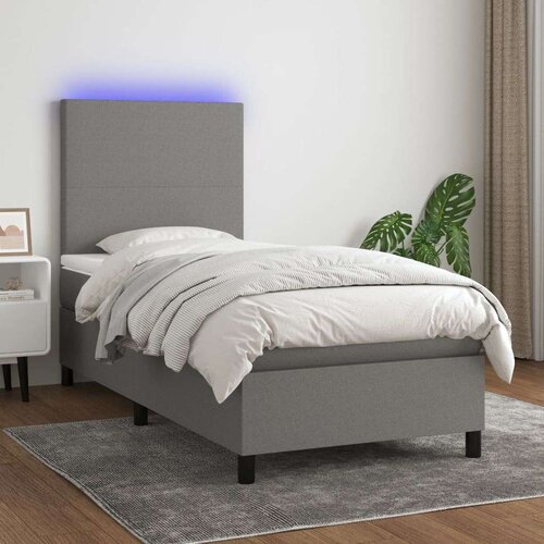 VidaXL Krevet box spring s madracem LED tamnosivi 90x190 cm tkanina Slike