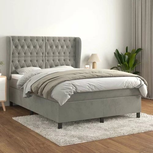  Box spring postelja z vzmetnico svetlo siva 140x200 cm žamet, (20790446)