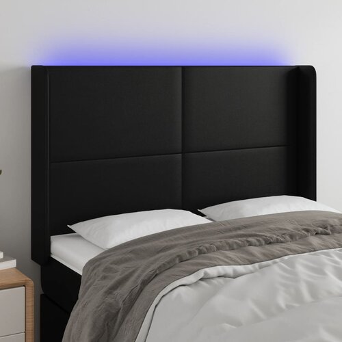 vidaXL LED posteljno vzglavje črno 147x16x118/128 cm umetno usnje Cene