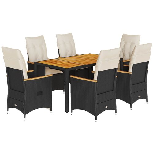  7-dijelni vrtni blagovaonski set s jastucima crni od poliratana Crna 150 x 90 x 75 cm Slike