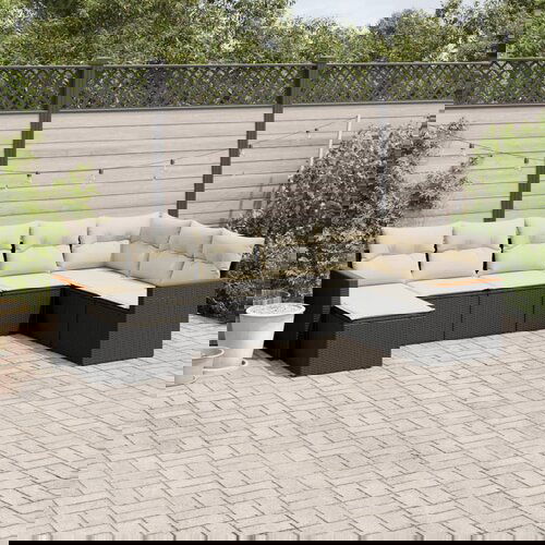 vidaXL Vrtna sedežna garnitura 8-delna z blazinami črn poli ratan Cene