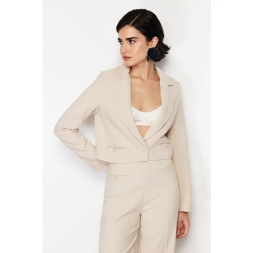 Trendyol Ecru Premium Quality Fine Crop Woven Blazer Jacket