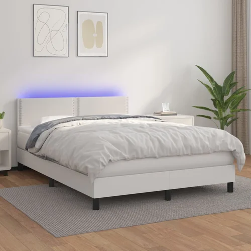  Krevet box spring s madracem LED bijeli 140x190 cm umjetna koža