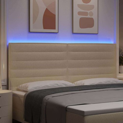  LED glava kreveta S LED lampica Krema 200 cm Poliester - Krema 200 cm Visoki uzglavlje Slike