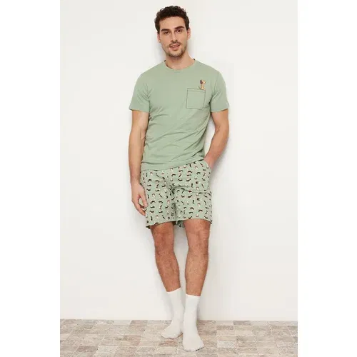 Trendyol Green Regular Fit Printed Knitted Shorts Pajamas Set