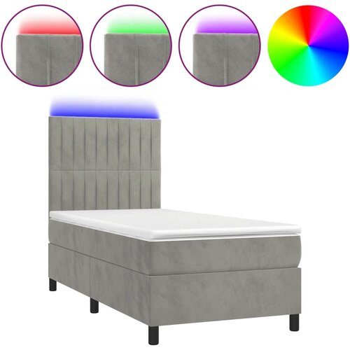 Maison Chic Box spring postelja - Vzmetna postelja z vzmetnico LED svetlo siva 80x200 cm žamet SL2692, (21903042) Cene