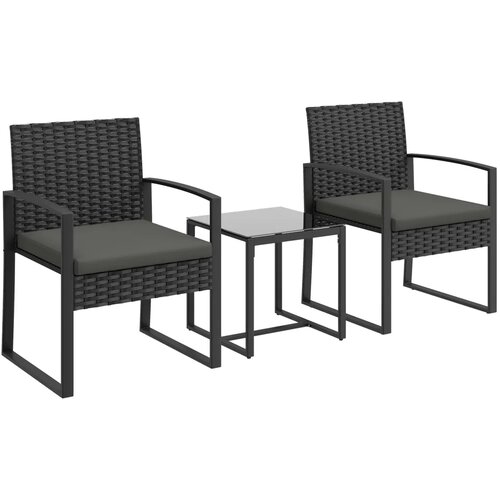 Bistro set od ratana vrtni namje&amp;scaron;taj od 3 dijela s 2 vrtne stolice stolić za kavu jastuci koji se mogu ukloniti tamno siva Slike