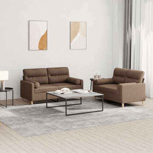  2-dijelni set sofa s jastucima smeđi od tkanine Cijene