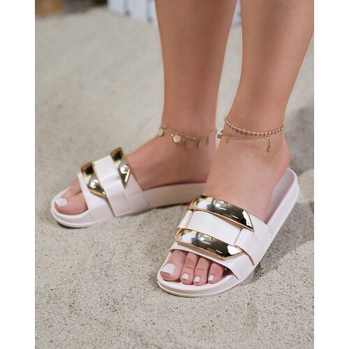 Resti Women&amp;#039;s beige slippers with golden Serina ornament - Footwear Slike