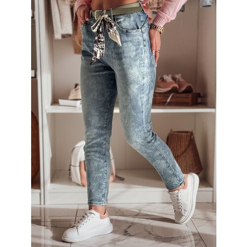 DStreet Spodnie damskie jeansowe slim fit z paskiem FLORETTA niebieskie Slike