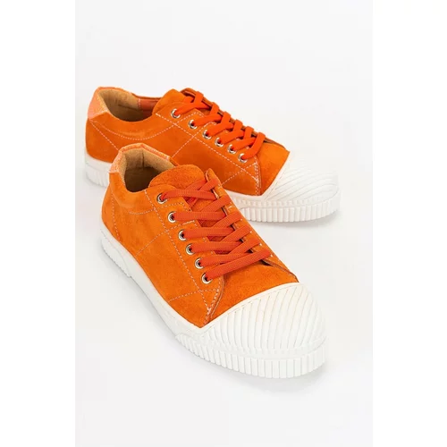 LuviShoes Lusso Women's Sneakers with Orange Suede and Genuine Leather.
