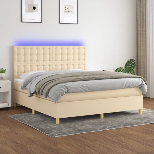  The Living Store Box spring postelja z vzmetnico LED krem 180x200 cm blago - Box Spring Postelja, (21517168) Slike