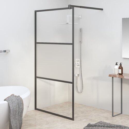 VidaXL Pregrada za tu&amp;scaron; 100 x 195 cm s napola mutnim staklom ESG crna Slike