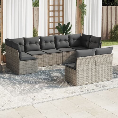 VidaXL 9-dijelni set vrtnih sofa od poliratana s jastucima sivi Slike