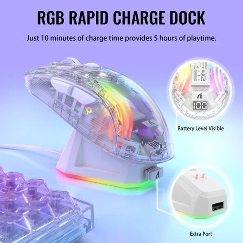 Attack Shark bežični gaming mi&amp;scaron; X2Pro Silent/TriMode/Transparent/3D rgb + charging dock Slike