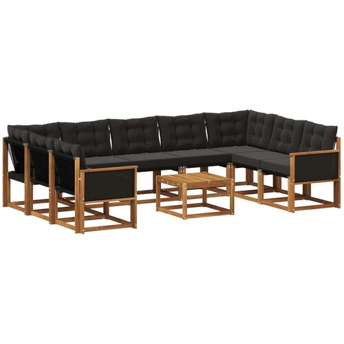 vidaXL Zunanja garnitura za sedenje z blazino 10 pcs Naravna in črna, (5000281926) Cene