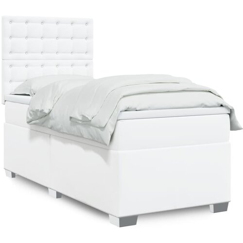 VidaXL Box spring postelja z vzmetnico bel 100x200 cm umetno usnje Slike