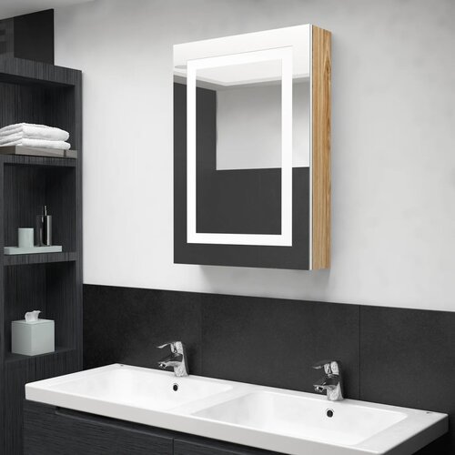 Furnova LED kopalni&amp;scaron;ka omarica z ogledalom bela in hrast 50x13x70 cm, (21947252) Slike